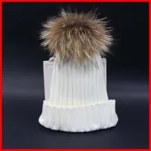 Women’s beanies hat with raccoon fur pom poms winter hats unisex multicolors flexible outdoor snow caps Hip Hop Skullies Cap