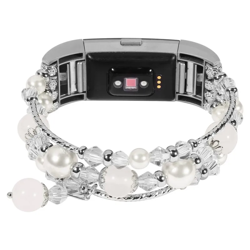 Dahase белый серый розовый Агат Бусины браслет для FitBit Charge 2 диапазона Для женщин жемчуг гибкий шнур ремешок замена часы ремешок