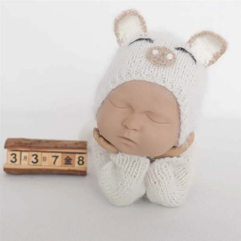 Ангорская шапка для новорожденных Набор игрушек трикотажный детский комбинезончик с носочками пушистая шапочка для новорожденного реквизит для фотосъемки одежда связанная крючком мягкая игрушка свинья шапка - Цвет: angora hat