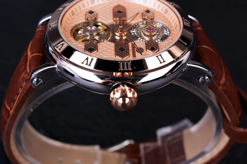 Forsining Tourbillion неясные дизайнерские розовые золотые элегантные ретро Дизайнерские мужские часы лучший бренд Роскошные автоматические часы