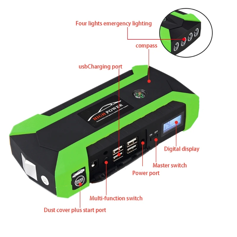 New 1 Set 89800mAh 4 USB Portable Multifunction Car Jump Starter Pack Booster Charger Battery Power Bank High Quality