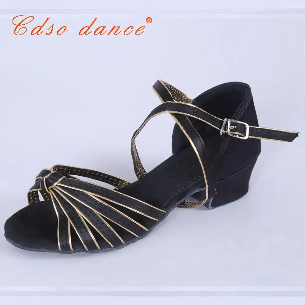 Cdso/танцевальные Детские Серебристые/Золотые/черные/бежевые/Бронзовые/латинские/Современные/детские кроссовки, танцевальная обувь, обувь для девочек, бальные туфли для сальсы - Цвет: black gold knot