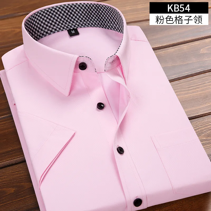 Качественная летняя мужская рубашка с короткими рукавами, однотонная саржевая формальная деловая белая рубашка Camisa Masculina, мужские рубашки для отдыха 4XL 5XL 6XL 7XL 8XL - Цвет: KB54-pink
