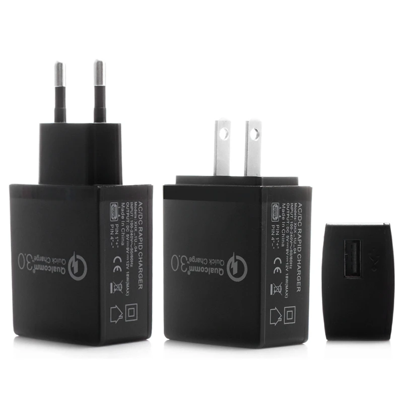 

ABGN Hot-18W Quick Charging QC3.0 Travel Home AC Wall Single Port USB Charger EU Plug For Smart Phone Tablet PC Black