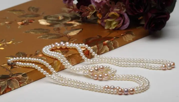 

gorgeous 7-10mm south sea round white pink pearl necklace38inch 925s