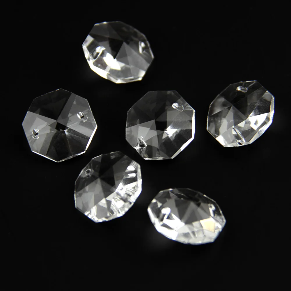 K9 Crystal Glass Octagon Beads 14mm 50pcs 1 Hole/2 Holes Clear Color For Chandelier Garlands Prism Parts