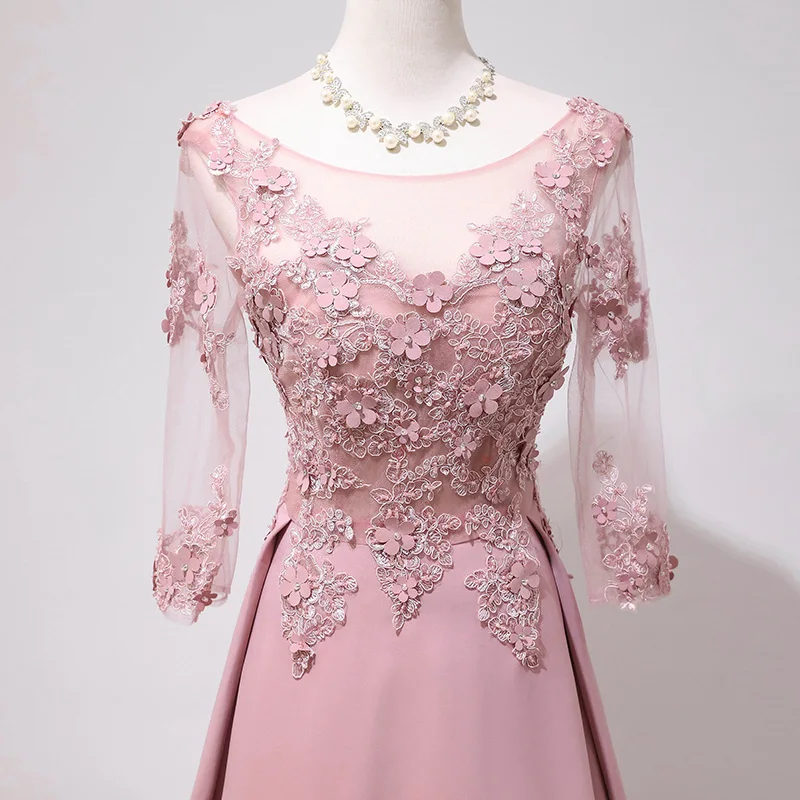 Vestidos DE madrinhas DE casamento longo новые кружевные бусы с 7 рукавами a Line Розовые платья подружки невесты сексуальное свадебное платье