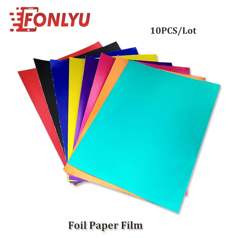 

10pcs/lot A4 Colored Aluminum Foil Paper Film For Mobile Phone Tablet Back Cover Vacuum Envelope Machine Laminator Gold Red