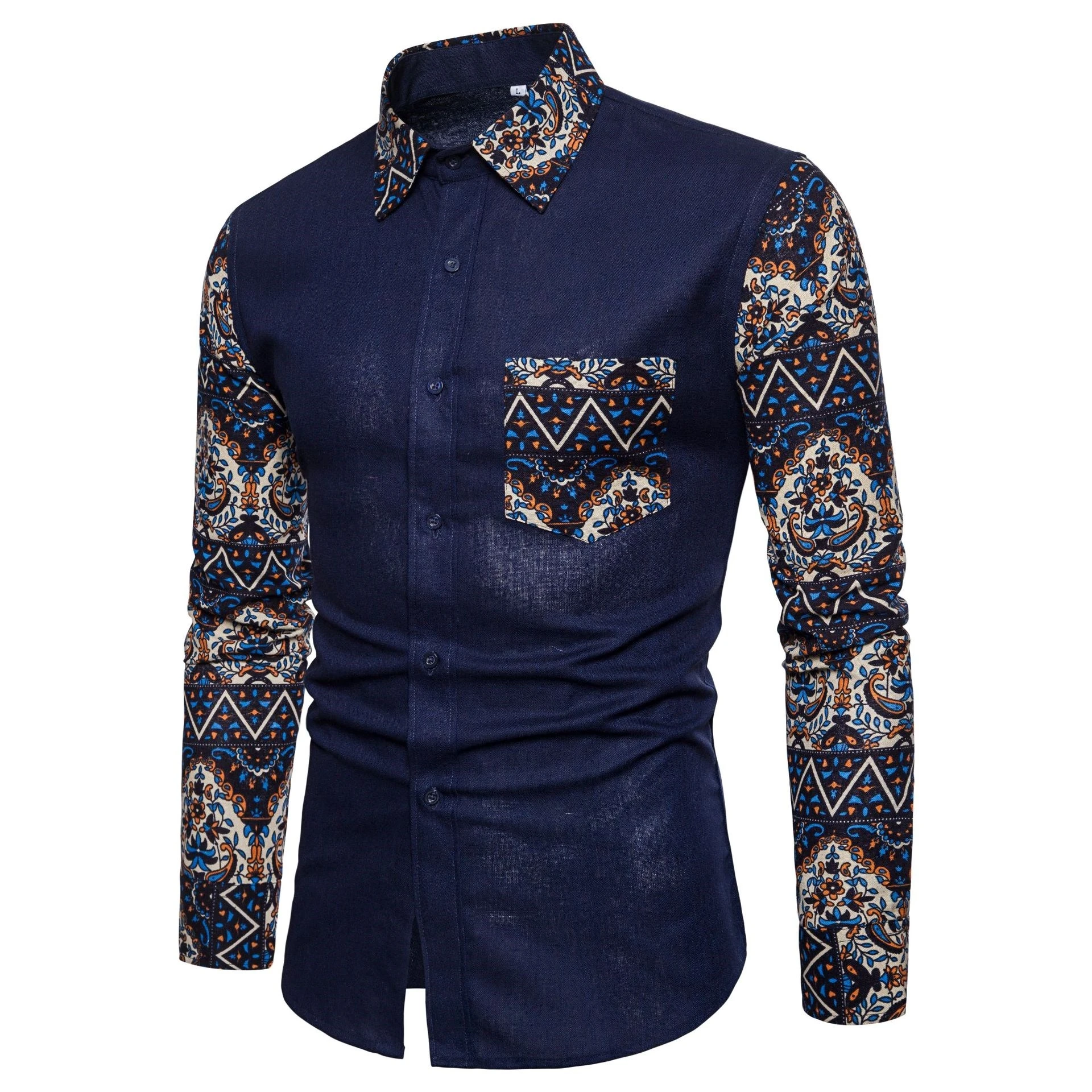 

Men's Long Sleeve Flower Printed Shirt Slim Fit Casual New Fashion Blouse Tops Buttons Front Plus Size D33