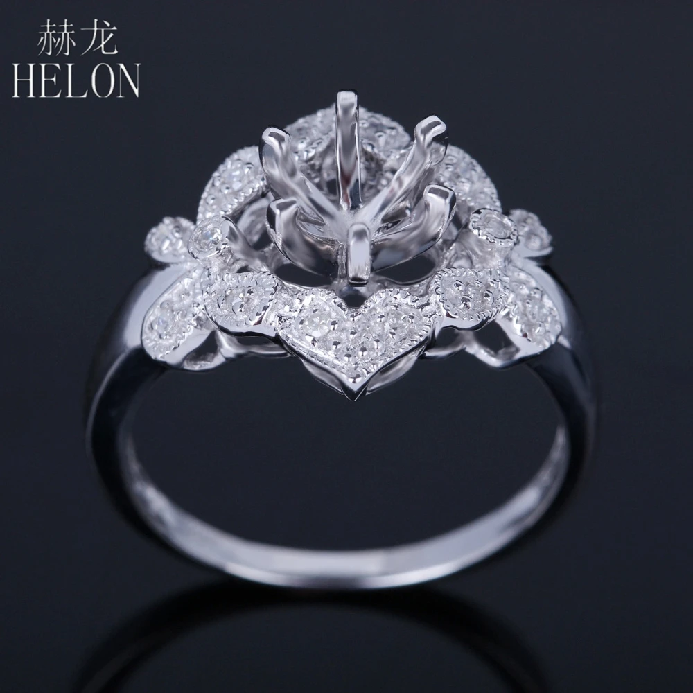 HELON Solid 10 K(417) белое золото 6,5 мм круглый разрез настоящие натуральные бриллианты полукрепление обручальное женское Ювелирное кольцо