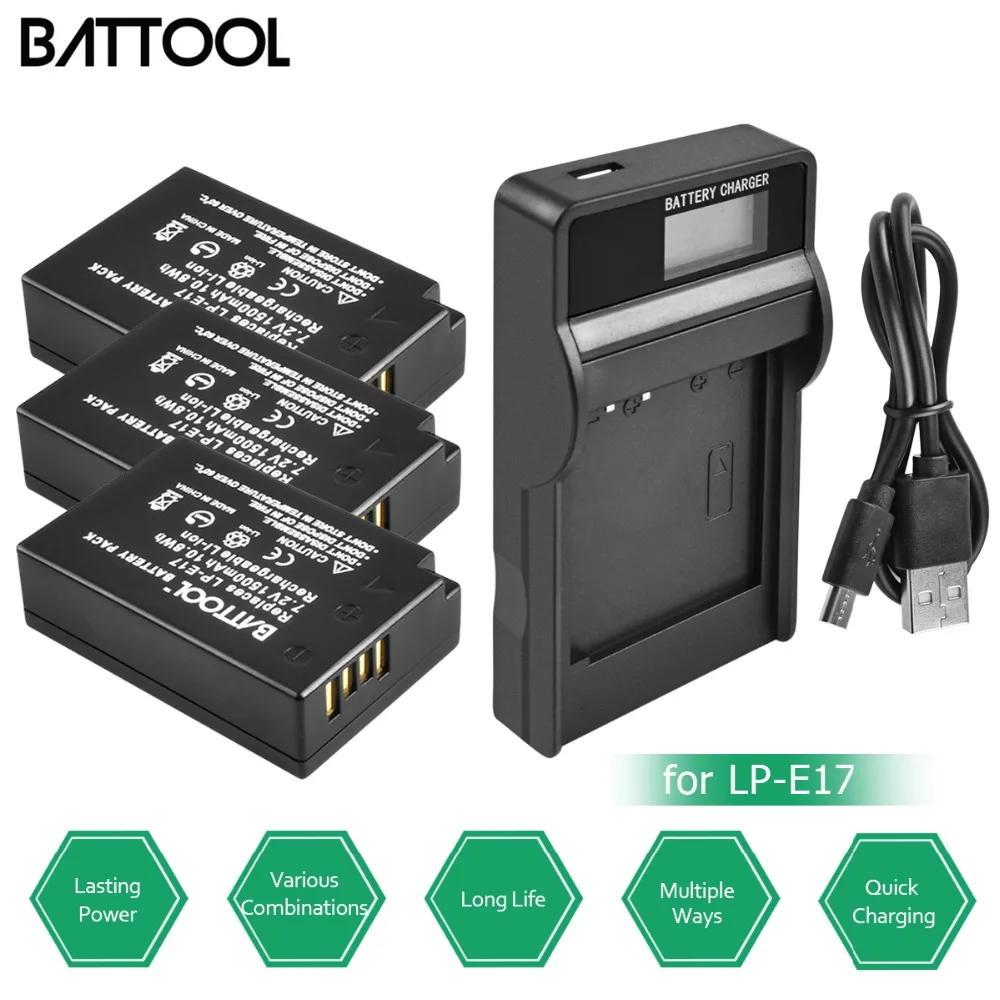 Batcool 1500 мАч 7 2 в LP E17 LPE17 батареи + ЖК зарядное устройство для Canon EOS M3 M5 750D 760D T6i T6s 800D