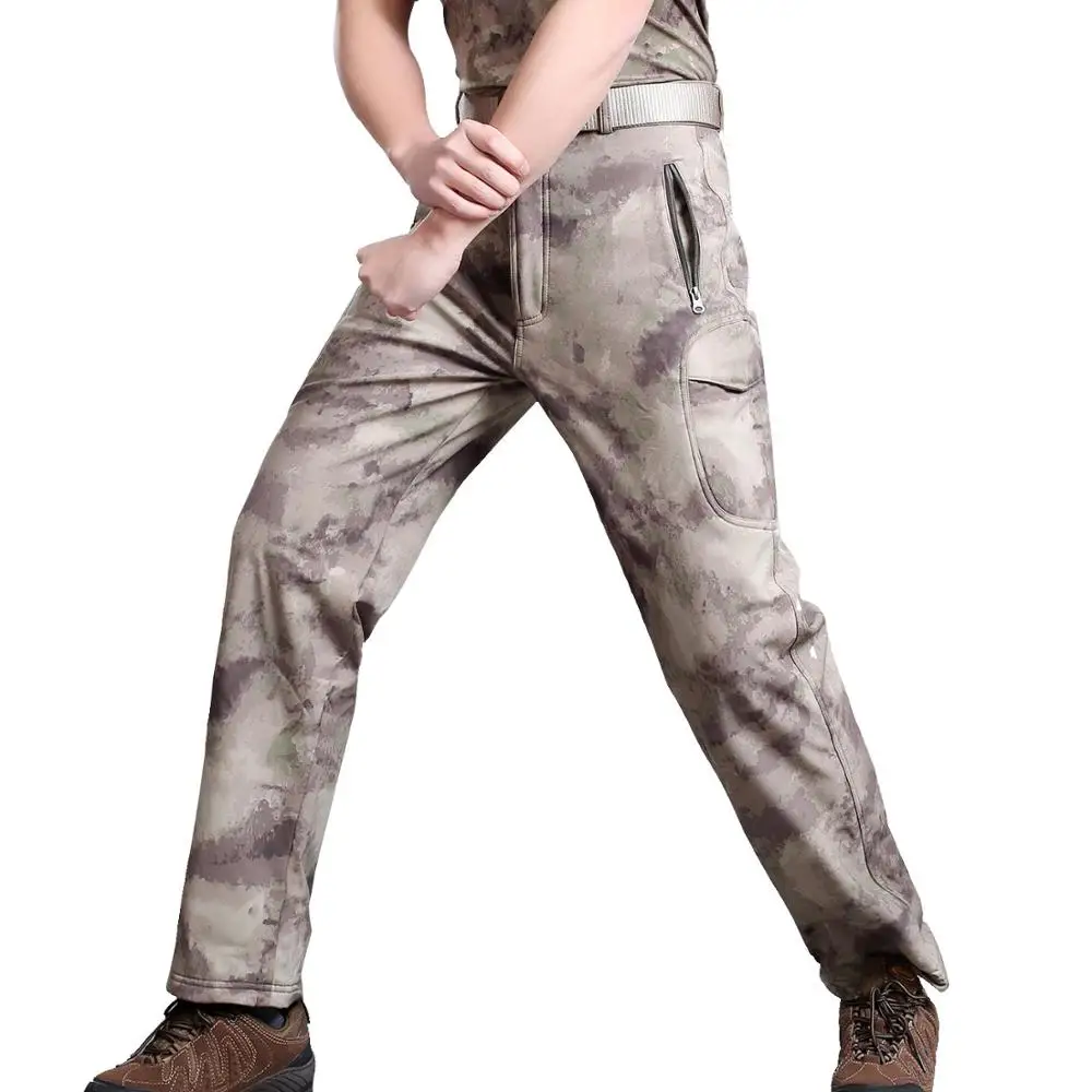 S. ARCHON зимние теплые флисовые тактические камуфляжные штаны мужские водонепроницаемые мягкие в виде ракушки тепловые военные штаны повседневные армейские брюки - Цвет: Khaki Camo