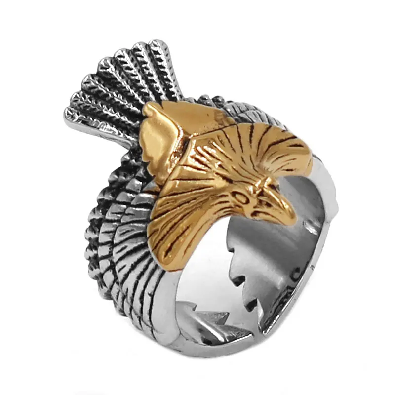 Wholesale Biker Eagle Ring 316L Stainless Steel Jewelry Gold USA Animal Ring Spirit of Eagle ...