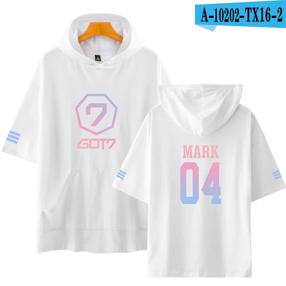 LUCKYFRIDAYF GOT7 Ifashion поп печати короткий рукав толстовка с капюшоном Dragon Ball Harajuku Для женщин/Для мужчин в стиле «хип-хоп», с капюшоном, с принтами персонажей из 4XL - Цвет: white