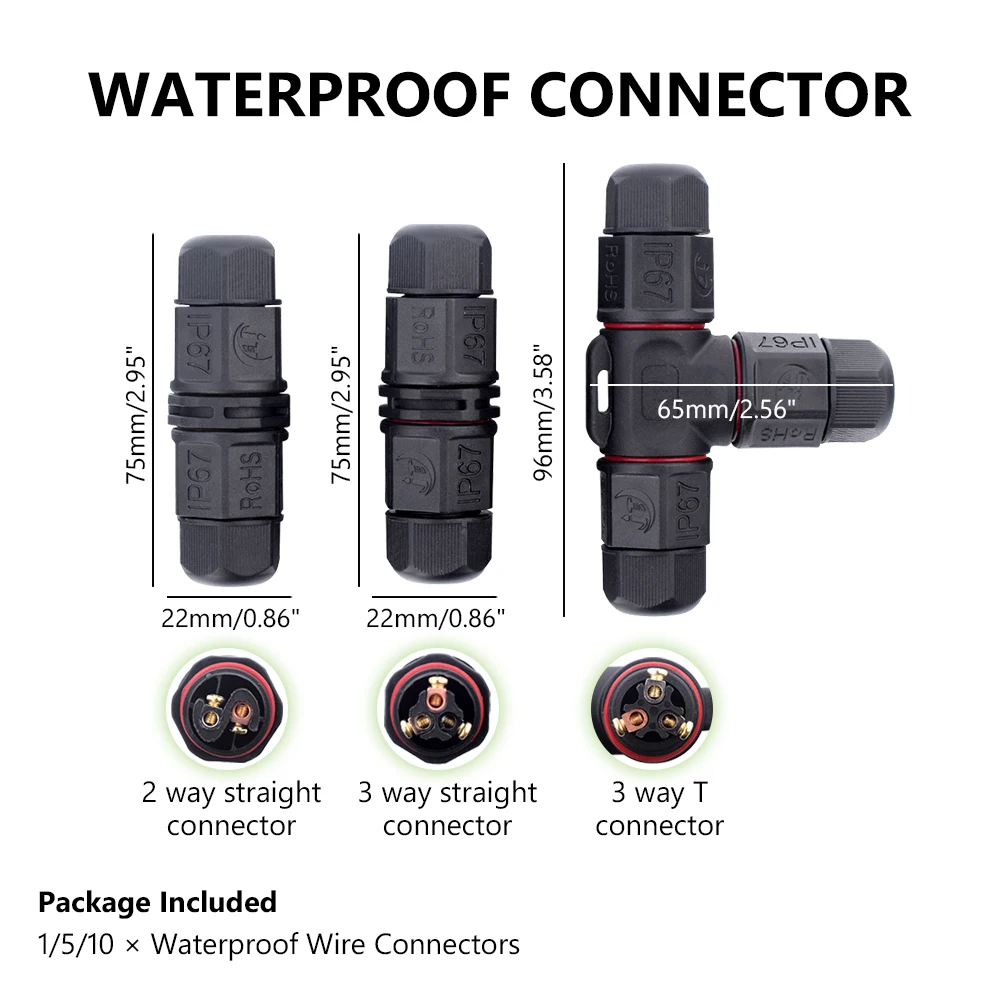 1 5 10 PCS 2/3 Pins IP67 Waterproof Connector AC DC 10mm TUV Screw
