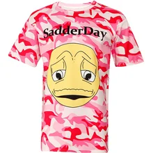 Для женщин футболка новые летние короткий рукав Camo грустное лицо свободная футболка для девочек Футболка с рисунком Oversize-футболка розовый камуфляж