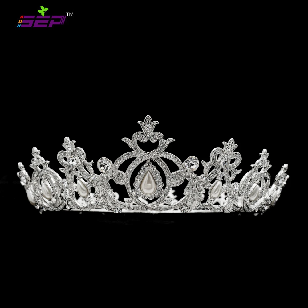 Real Austrian Crystals Pearl Tiara Crown Bridal Wedding Hair Jewelry Accessories SHA8738