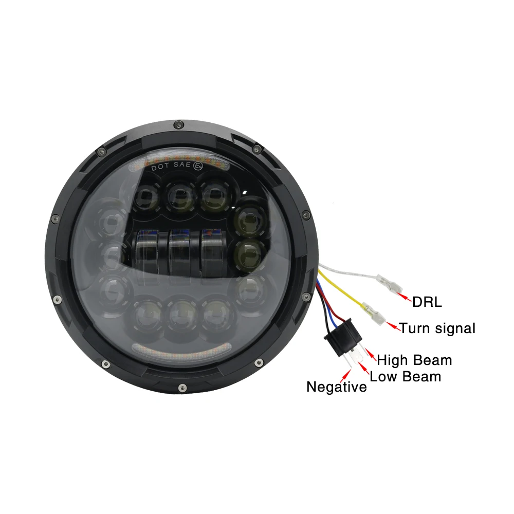 2X 7 Inch 90W 80W H4 LED Round Headlight Daymaker Projector LED Headlamp With Angle Eyes & DRL &Turn light For Jeep Lada Niva (43)