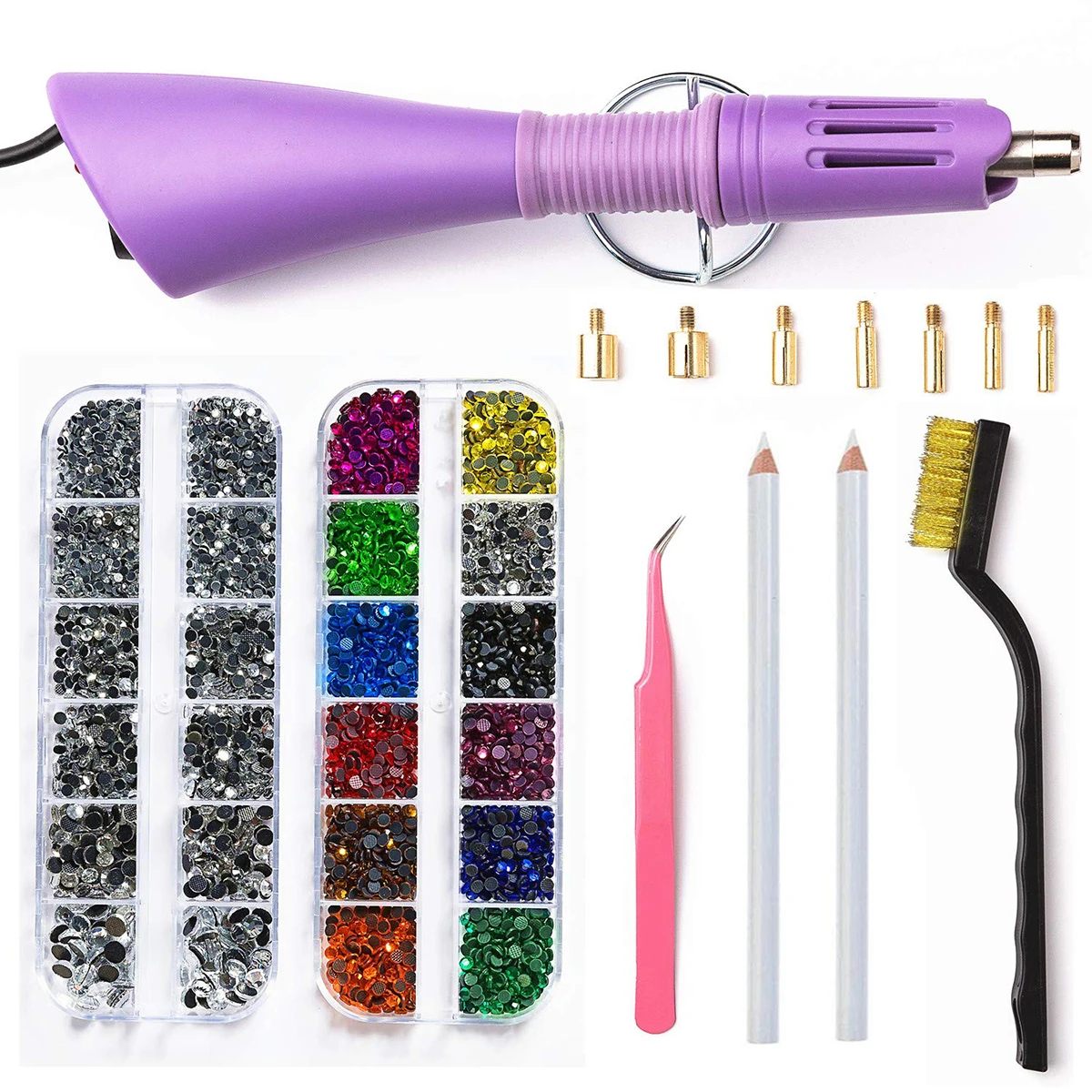 

Drop Ship EU/US Plug Purple/Pink/White 7 Tips 5 Seconds Fast Heated Iron-On Hot Fix Rhinestone Applicator Wand Heat-Fix Tool