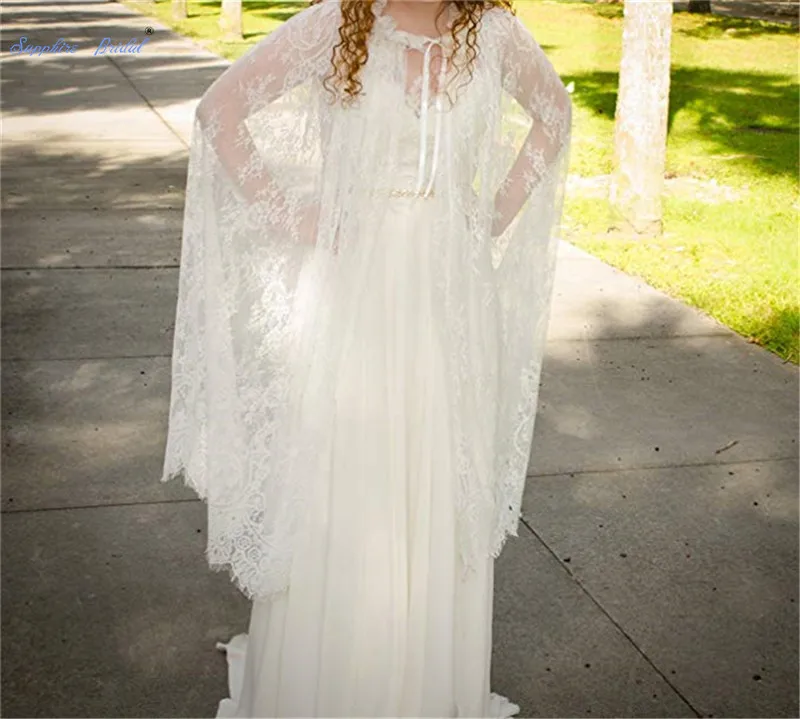 

Sapphire Bridal Women's Elegant White Lace Wedding Cape Cloak Bridal Shawl Long Wrap Daily Scarf Capes