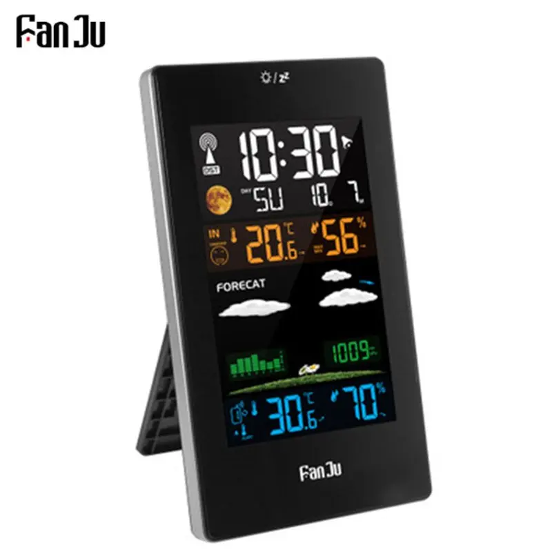 

FanJu 3389 LED Electronic Clock Color Screen Weather Clock Indoor Outdoor Temperature Humidity Clock Multi-Function Weather Stat