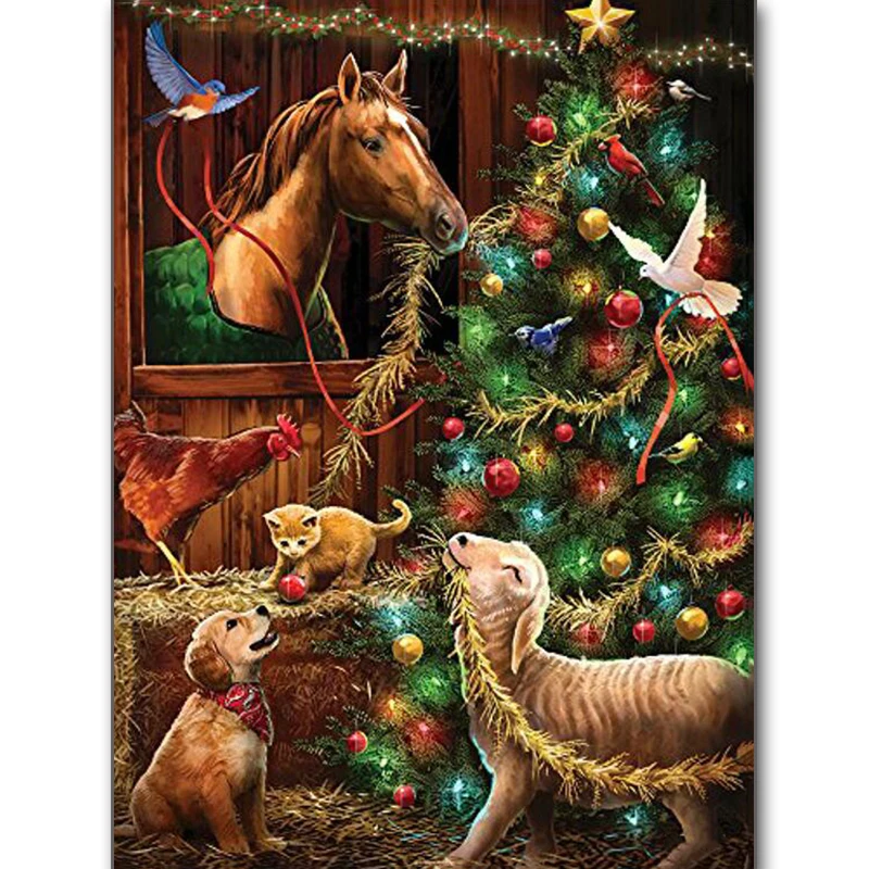 

Full square / round diamond 5D DIY diamond painting "Christmas dog and cat horse" 3D embroidery cross stitch mosaic home decorat