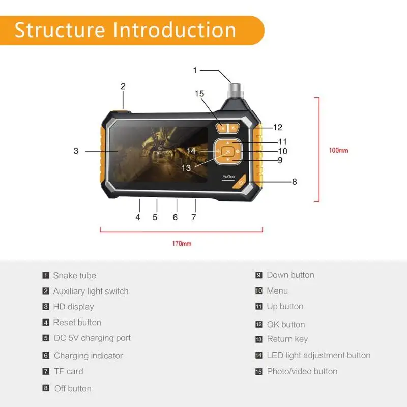 4.3 inch Screen 1080P Endoscope IP67 Waterproof Inspection Borescope Camera