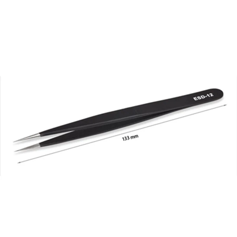 Anti-static Tweezers Industry Stainless Steel Maintenance Handicraft Eyebrow Eye False Eyelash Makeup Accessories Tools ESD-12