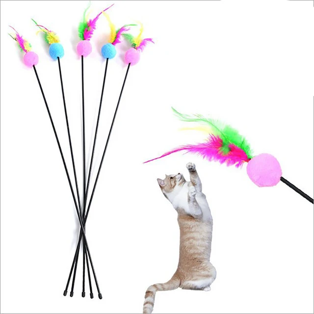 3pcs/set Pet Toy Colorful Plastic Feather Cat Toys With A ball And