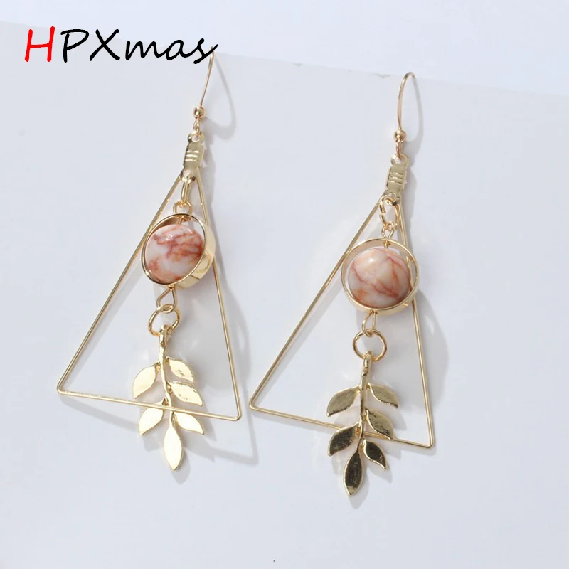 

HPXmas Fashion Hollow Plated white gold triangle leaf ball bead earrings for Women Tassel Long Drop Earrings Jewelry A96