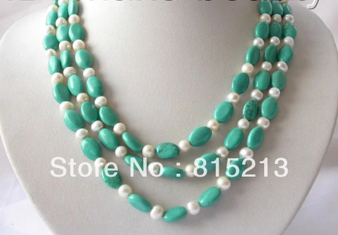 

N762 WOW 3rows 12X9mm baroque blue turquoise white freshwater pearl necklace N Discount NEW