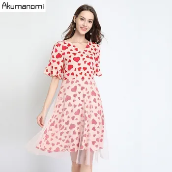 

Chiffon Dress Women Summer Plus Size 5xl Red V-neck Short Sleeve Love Office Party Dress Free Shipping Vestidos De Verano Robe