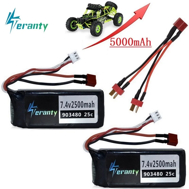 Обновленная батарея мощность 2500 мАч до 5000 7 4 В lipo для Wltoys 12428 12423 RC автозапчасти 2шт
