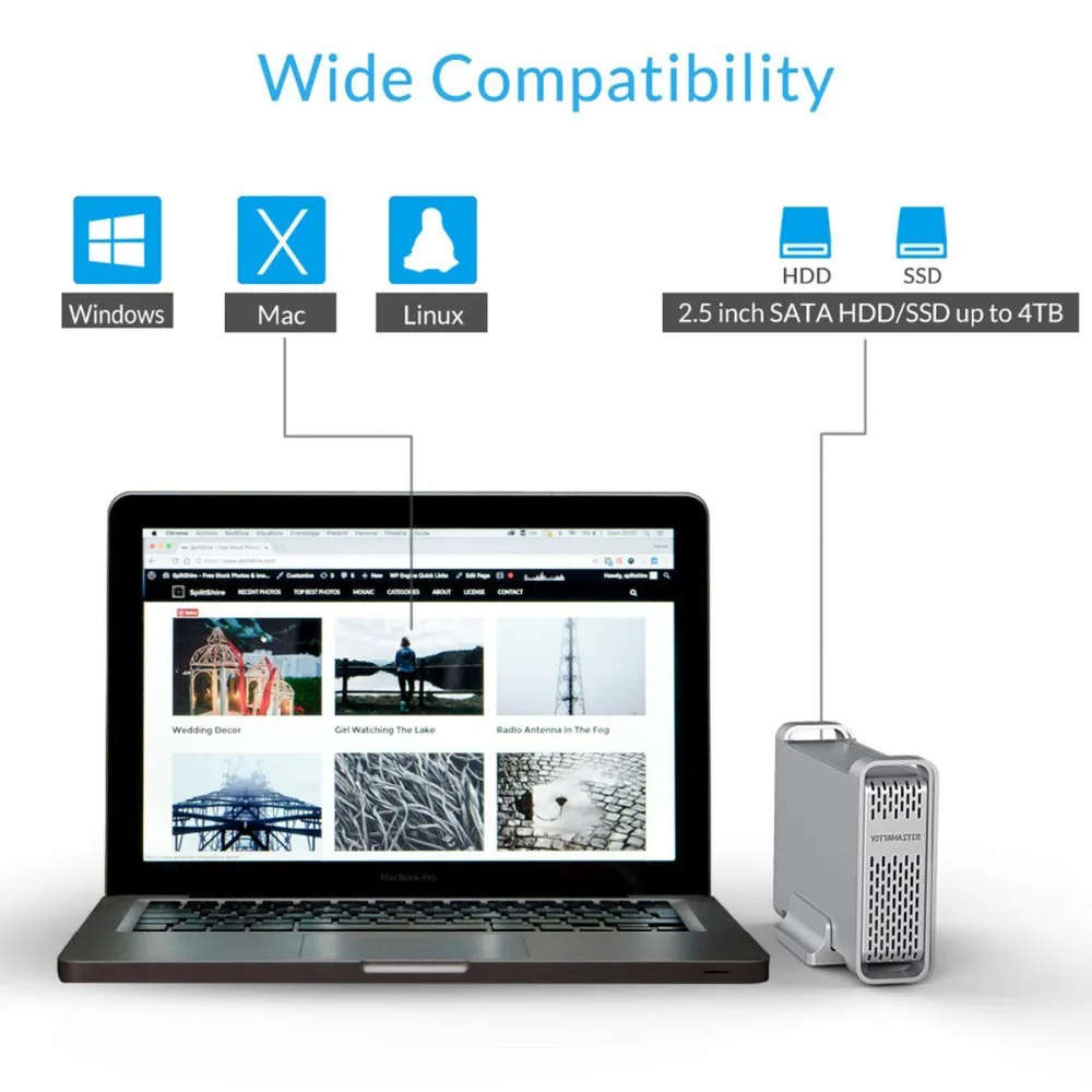 Yottamaster высококлассная док-станция для жесткого диска 2,5 дюймов USB3.0 to SATA алюминиевый чехол для жесткого диска корпус для жесткого диска поддержка UASP 4 ТБ