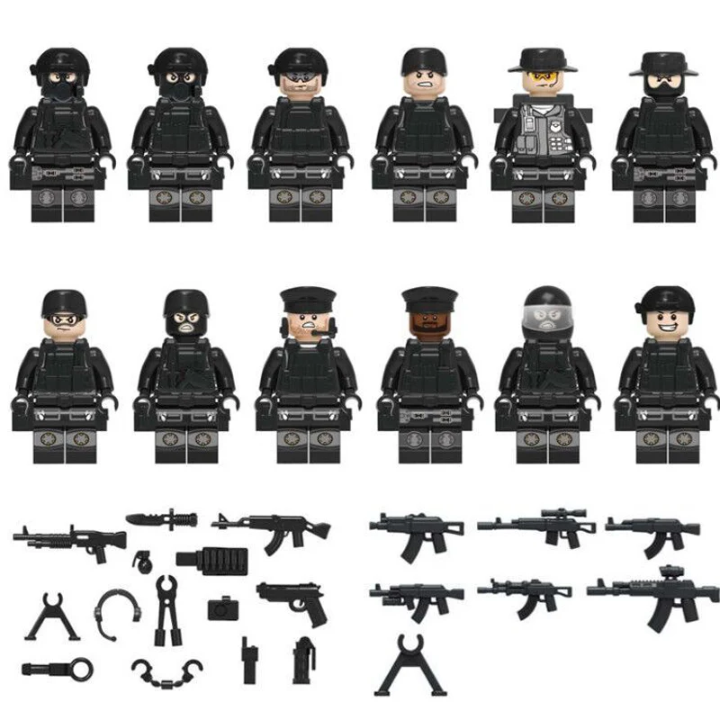 60 шт./компл. DIY военный солдат куклы кирпичи армии фигурки пистолеты оружие SWAT