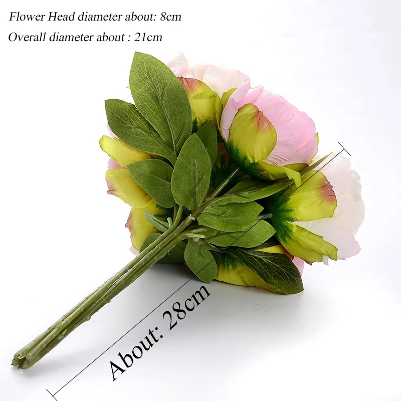 Flone 7 Head Artificial Silk Peony Flowers Bouquet Fake Flowers 28cm Wedding Bride Pink Purple Hand Flowers Home Art Decoration  (9-1)