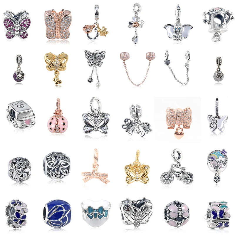 

New 925 Sterling Silver Butterflies Dance Around A Glowing Crystal Beads Fit Women Charm Bracelet DIY Jewelry Making