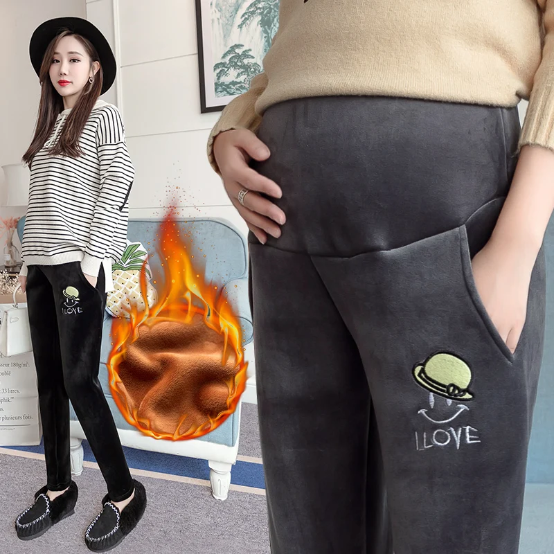 3503# Thicken Warm Golden Velvet Maternity Pants 2018 Winter Fashion Pants Clothes for Pregnant Women Pregnancy Belly Trousers