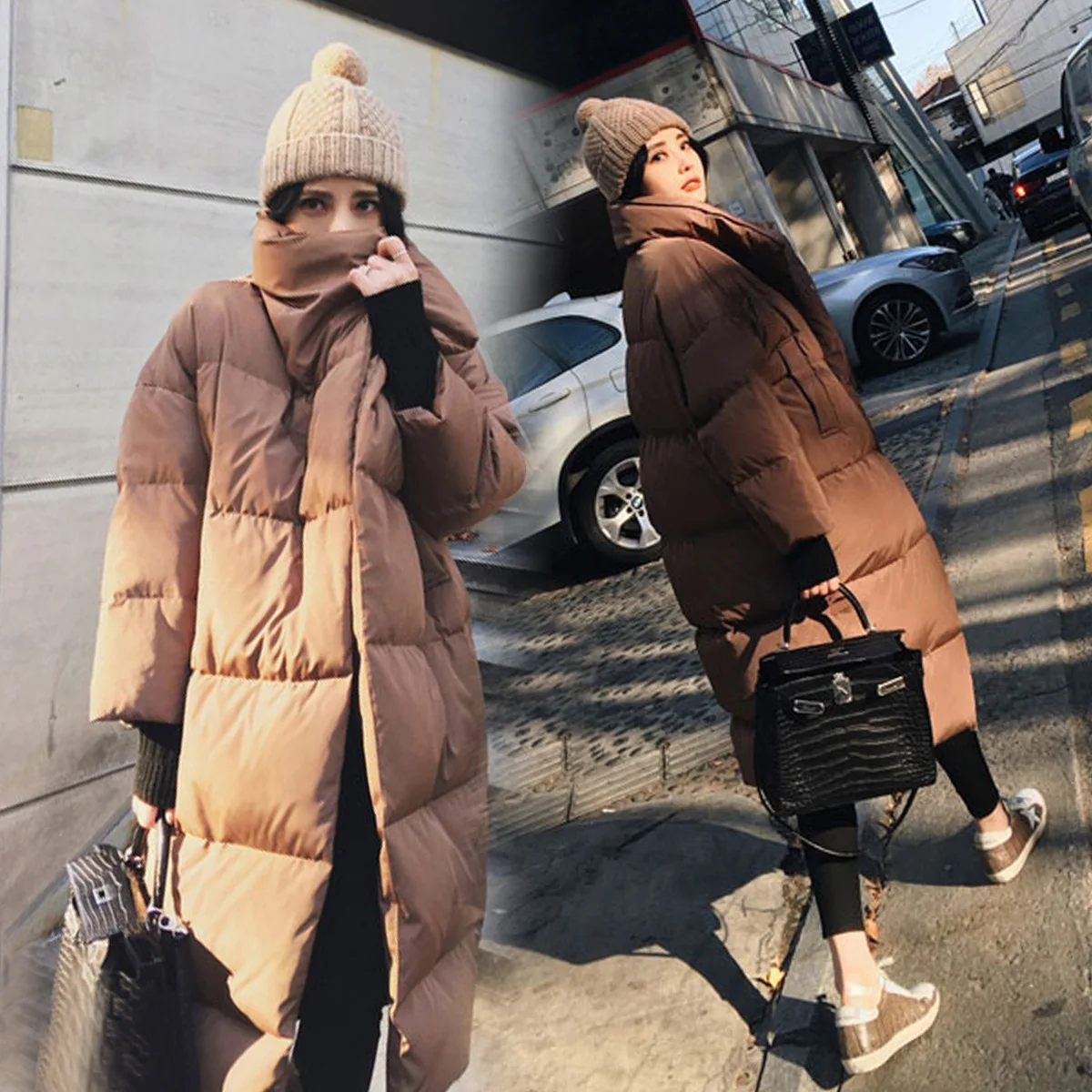 

Caramel Color Cotton-padded Clothes Woman s Winter New Korean Easy Thickening Overknee Long Fund Bread Down Cotton Loose Coat