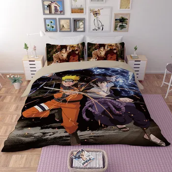 

LLANCL Cartoon Japan Anime Naruto Printed Quilt/Duvet/Comforter cover Adult Bedroom 3pcs Polyester Fiber Christmas Gift Black