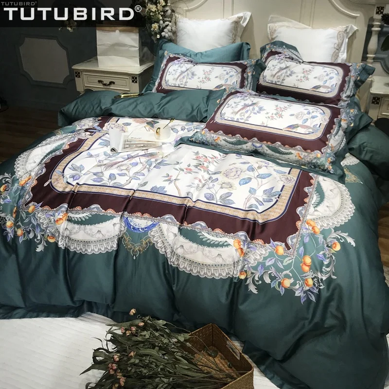

100% Egypt Cotton Royal bedding set bed linen European green luxury Bohemian floral king Print duvet cover bedspreads bed sheets