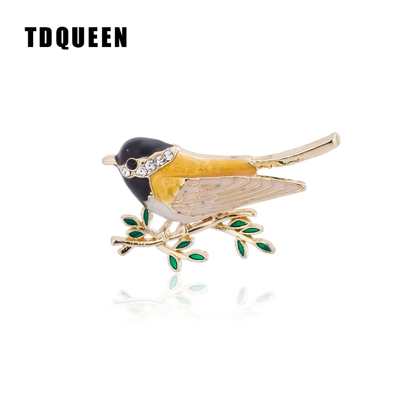 

TDQUEEN Brooches For Women Yellow Enamel Bird Suit Lapel Pin Jewelry Rhinestone Gold Color Metal Female Broches Stranger Things