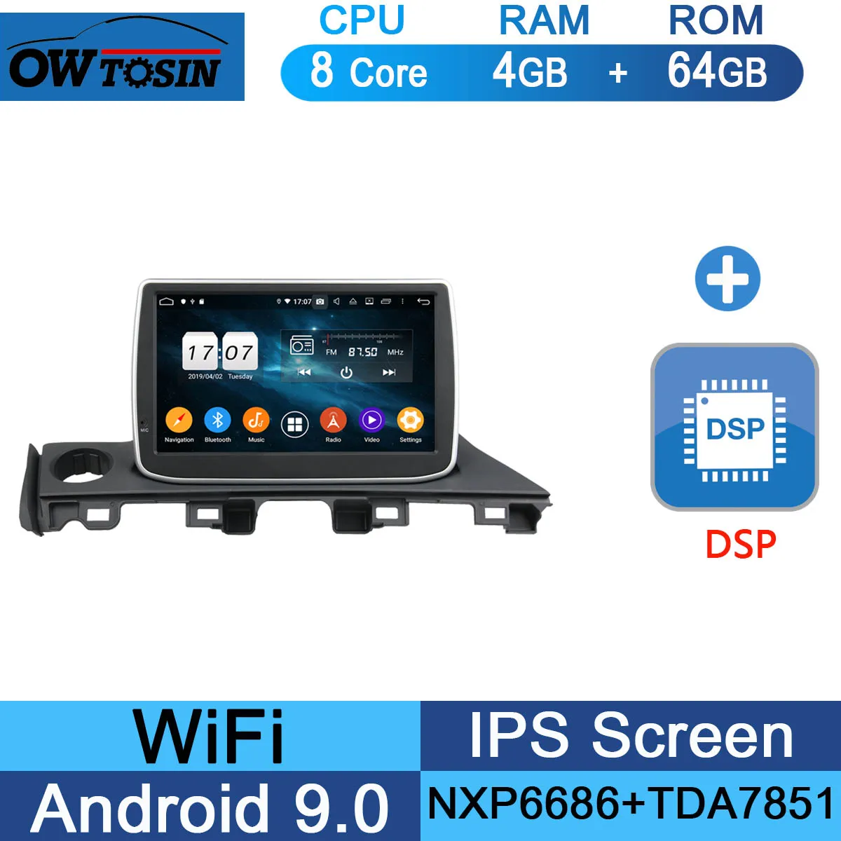 " ips 8 Core 4G ram+ 64G rom Android 9,0 автомобильный DVD навигационный GPS радиоприемник для Mazda 6 III 3 GJ Atenza мазда6 DSP CarPlay - Цвет: 64G DSP