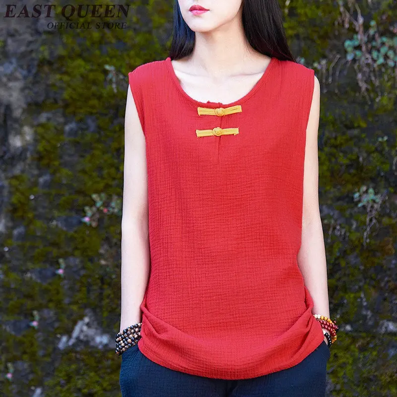 Ladies tank tops tanktop woman linen shirt women Chinese style sleeveless linen clothing elegant round neck tops AA2509 YQ