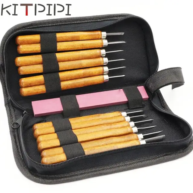 KITPIPI Wood Handle 13pcs Scalpel Tools Wood Carving Tools Set Cutter Woodcut Knife Hand Tool Kit DKD8199
