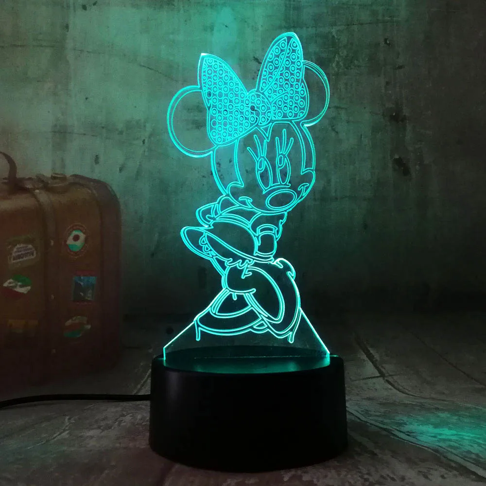  3D Cartoon Minnie Mouse LED RGB Night Light 7 Color Change Desk Table USB Lamp for Child Kids Chris - 32887787794