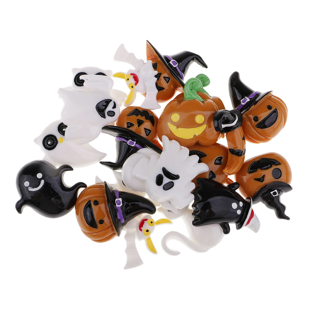 20pcs Flat Back Resin Cabochon Halloween Themes DIY Flatback Embellishment Scrapbooking Crafts Phone Case Decorations