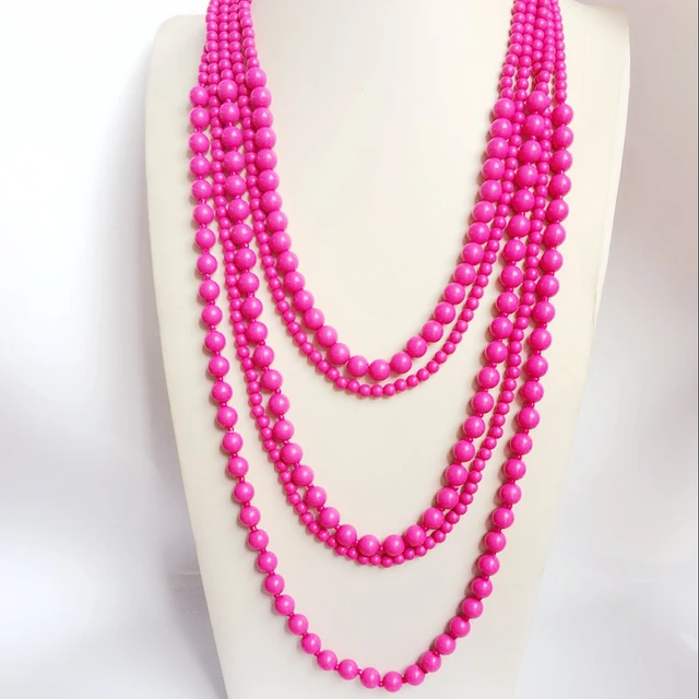 Five Layered Necklace, New Fashion Necklace, Beaded Hot Pink Necklace