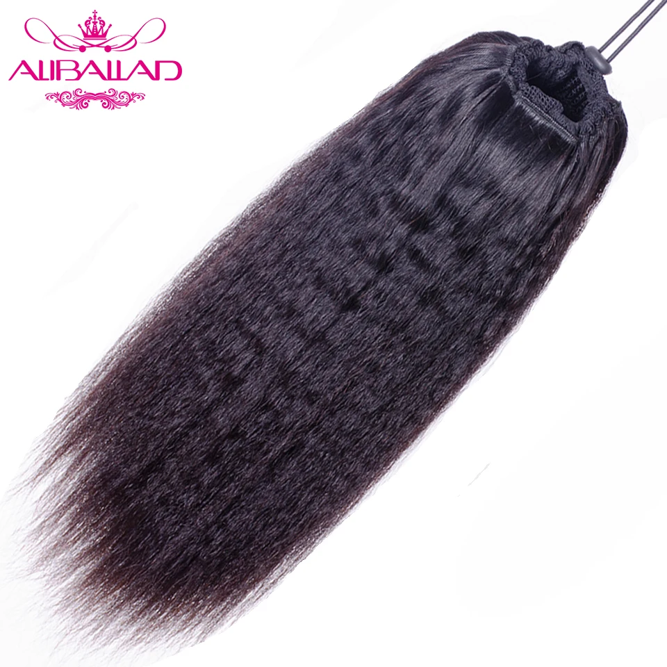 Skup Perwersyjne proste sznurkiem kucyk ludzki włos brazylijski dopinki na klips naturalny kolor nie Remy włosy 2 grzebienie Aliballad