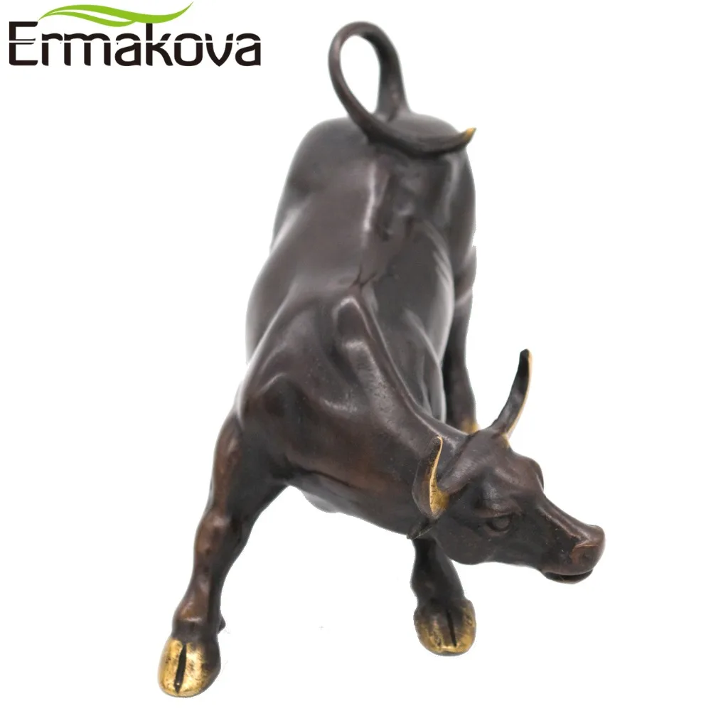 Ермакова черная 11,5 см латунная настенная фигурка быка с зарядкой на рынке статуя быка фэн-шуй домашний декор стола